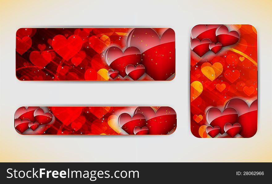 Set of three banners with red hearts Valentine s Day. Set of three banners with red hearts Valentine s Day