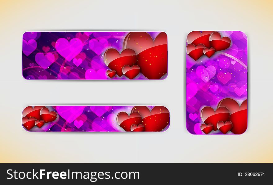 Set of three banners with red hearts  Valentine s Day. Set of three banners with red hearts  Valentine s Day