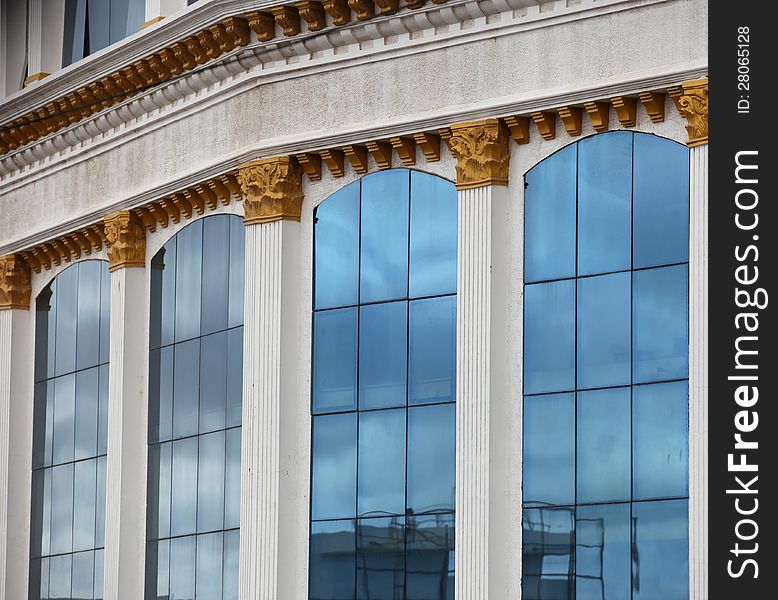 Glass windows of a building with Indian architecture. Glass windows of a building with Indian architecture