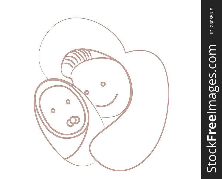 Mother and Son in sketch outline graphic vector. Mother and Son in sketch outline graphic vector