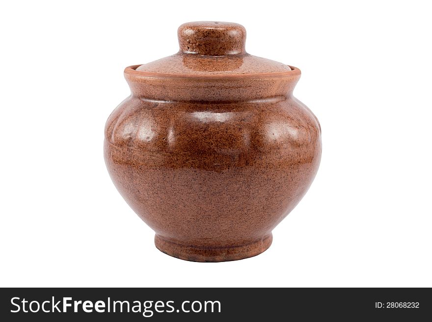 Clay pot with a cover isolated on a white background