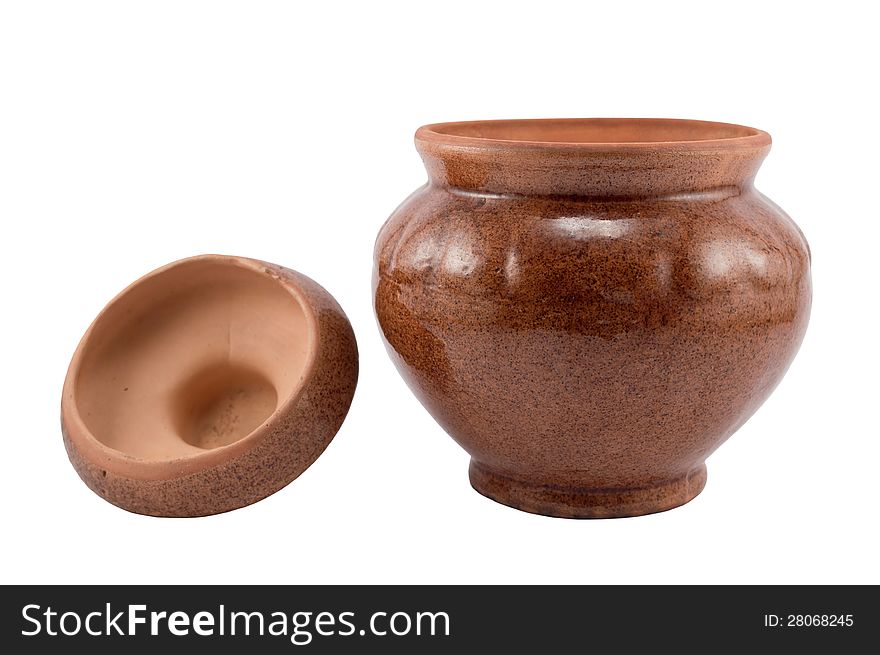 Ð¡lay pot with a cover isolated on a white background
