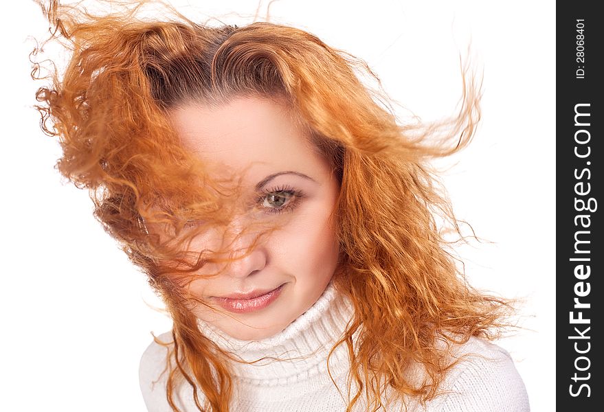 Young attractive girl with flying hair