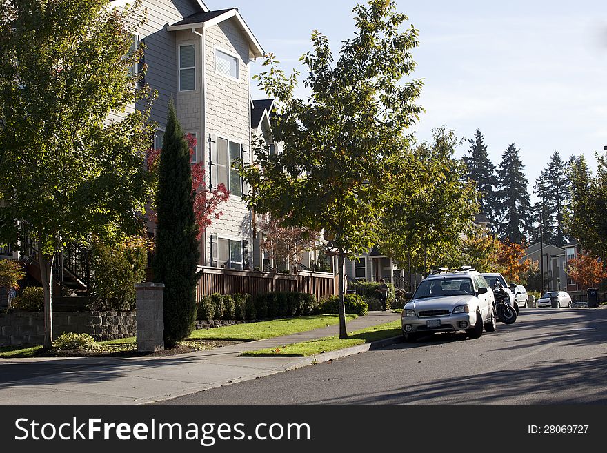 Recently built suburban condos in a trendy new suburb