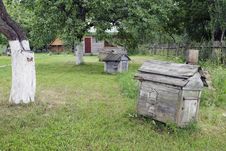 Lawn With Old Beehives Royalty Free Stock Photo Lawn With Old Beehives Royalty Free Stock Photo