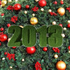 2013 New Year Sign On Christmass Tree Decorations Stock Image