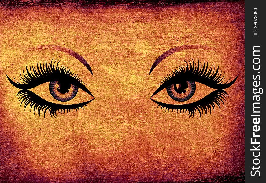 Grunge illustration of woman eyes with long eyelashes. Grunge illustration of woman eyes with long eyelashes.