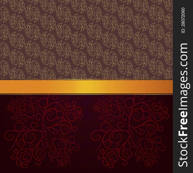 Pattern Background With Gold Ribbon