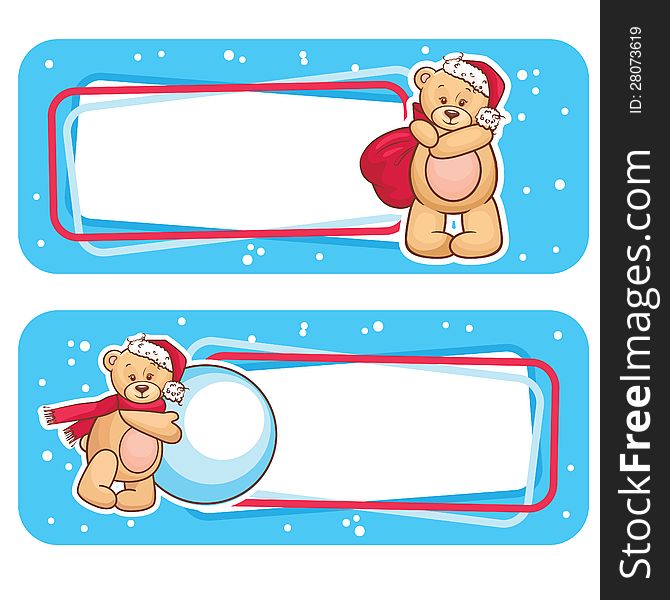 Christmas Season Banner, Winter Labels with Teddy Bear. Christmas Season Banner, Winter Labels with Teddy Bear.