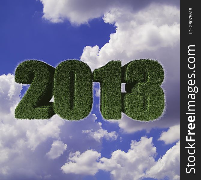 2013 New Year sign of green grass with blue sky. Eco concept for new year