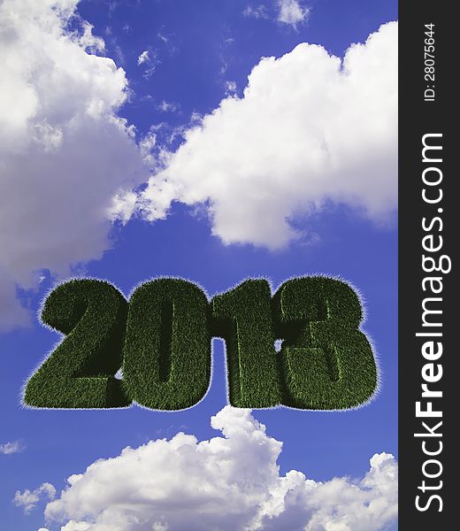 2013 New Year sign of green grass against the sky. Eco concept