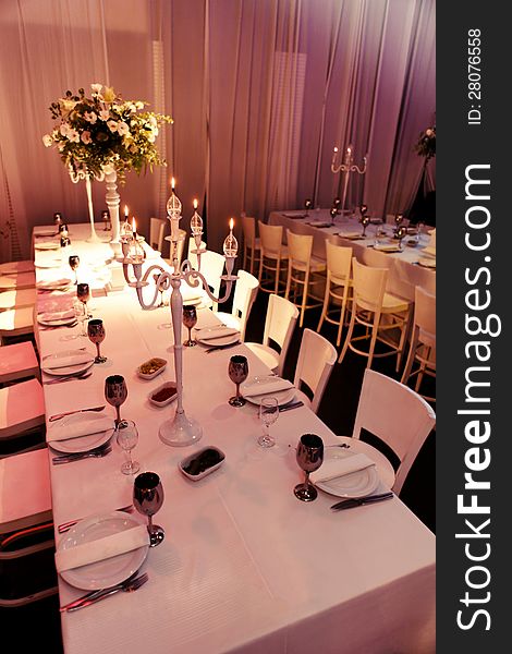 Banquet table laid for a large number of people