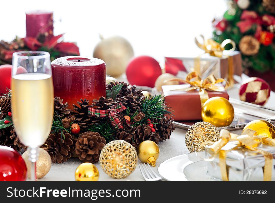 Photograph of a fancy table setting for Christmas. Photograph of a fancy table setting for Christmas