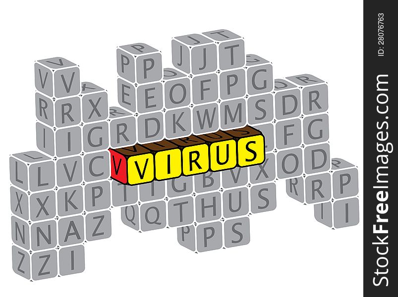 Illustration of word virus using alphabet cubes.