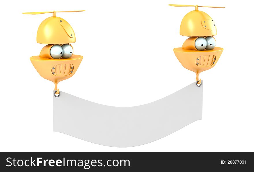 Cartoon flying characters with blank banner