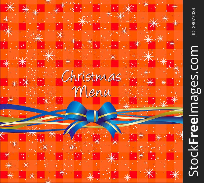 Christmas red table-cloth background with stars and ribbon for menu design cover or present. Christmas red table-cloth background with stars and ribbon for menu design cover or present