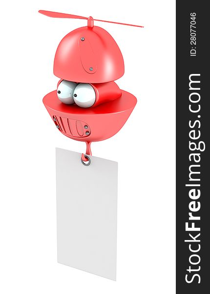 Cartoon flying character with blank banner