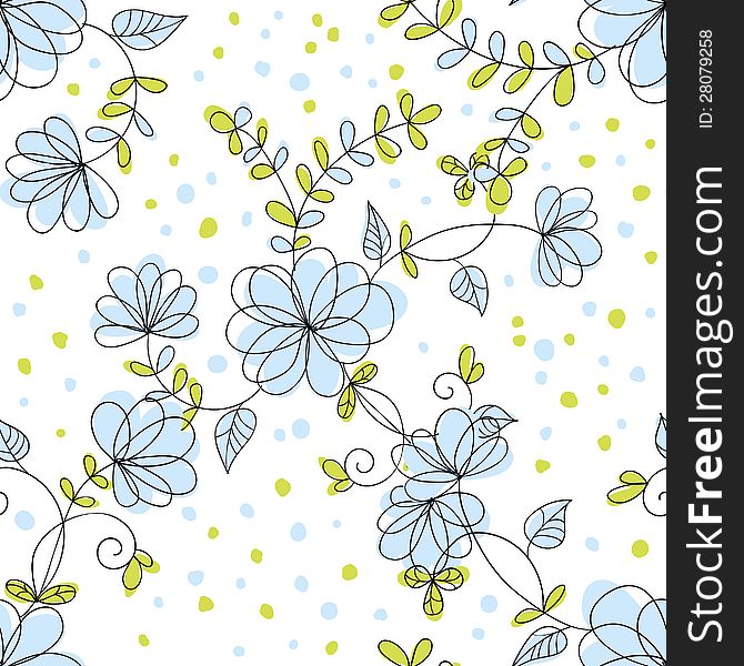 Vector seamless background with flowers and hearts. Vector seamless background with flowers and hearts