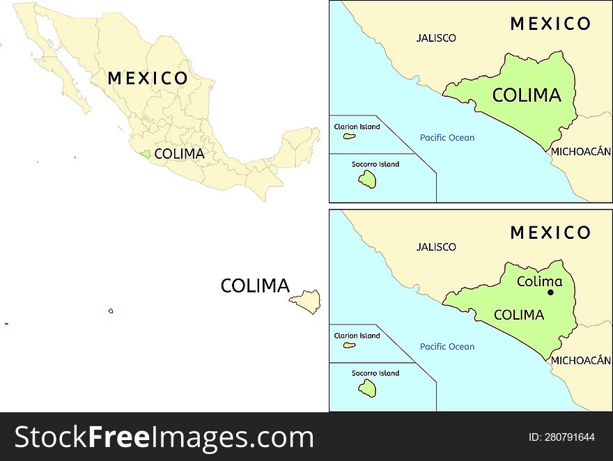Colima state location on map of Mexico