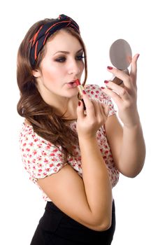 Young Woman Applying Lipstick Stock Image Young Woman Applying Lipstick Stock Image