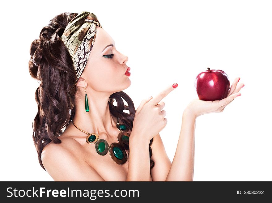 Woman Choosing a Healthy Apple - Dieting concept