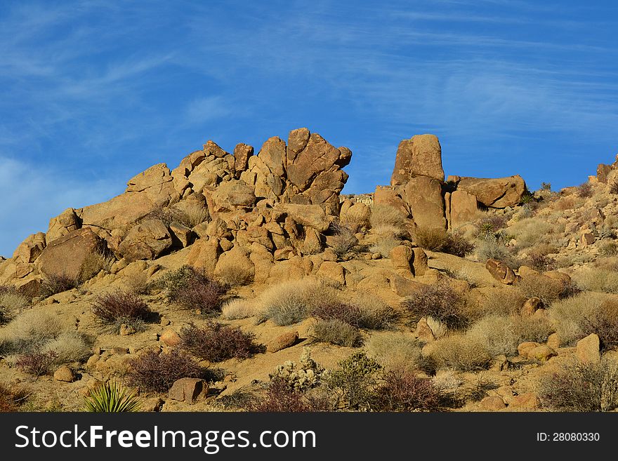 A rocky scene in a desert landscape. A rocky scene in a desert landscape