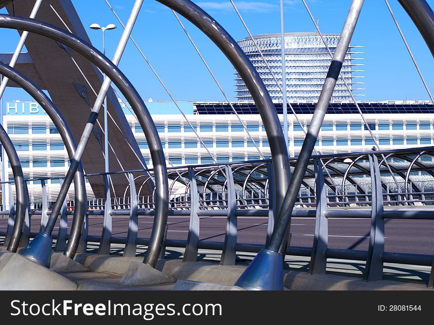 Torre del Agua, seen through third Millennium Bridge, Zaragoza. Torre del Agua, seen through third Millennium Bridge, Zaragoza