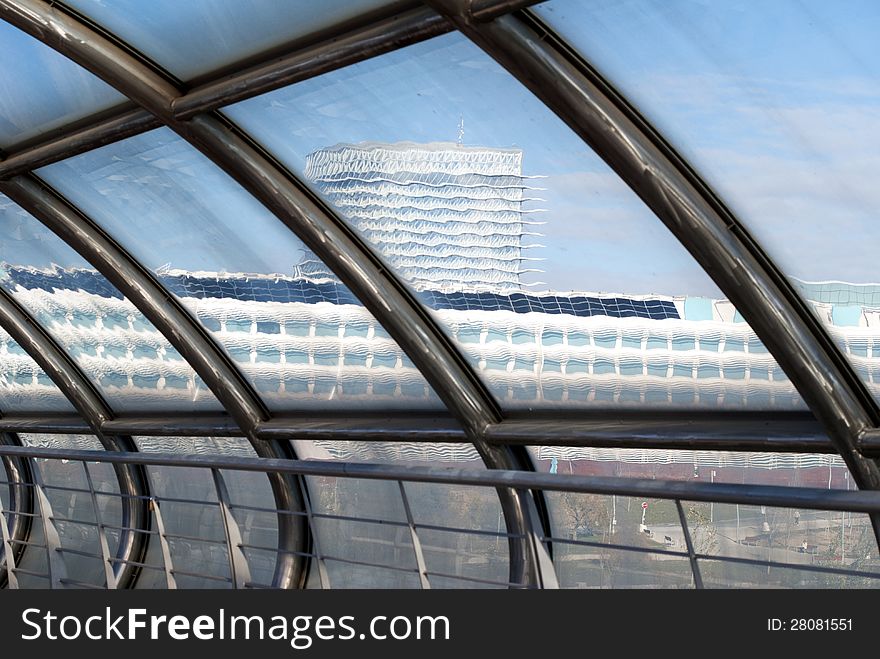 Torre del Agua, seen through third Millennium Bridge, Zaragoza. Torre del Agua, seen through third Millennium Bridge, Zaragoza