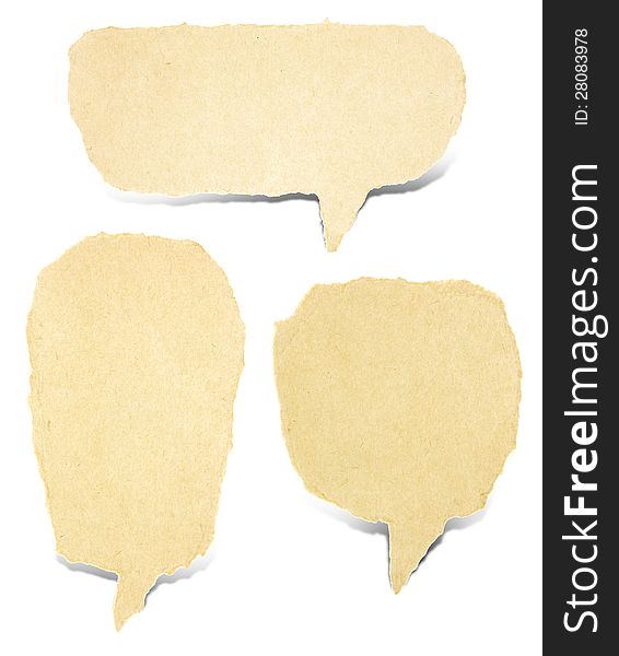 Old paper bubble talk tag craft stick on white background