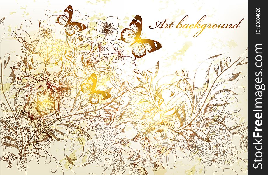 Floral . Art hand drawn background