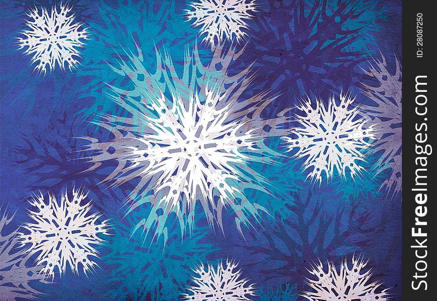 Vintage Snowflakes Blue Background