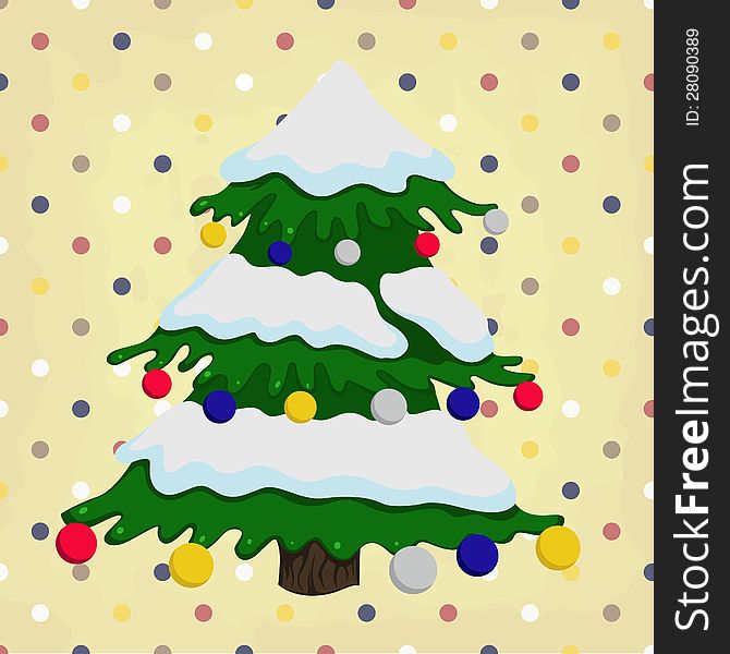 Vector christmas tree on colorful polka dot