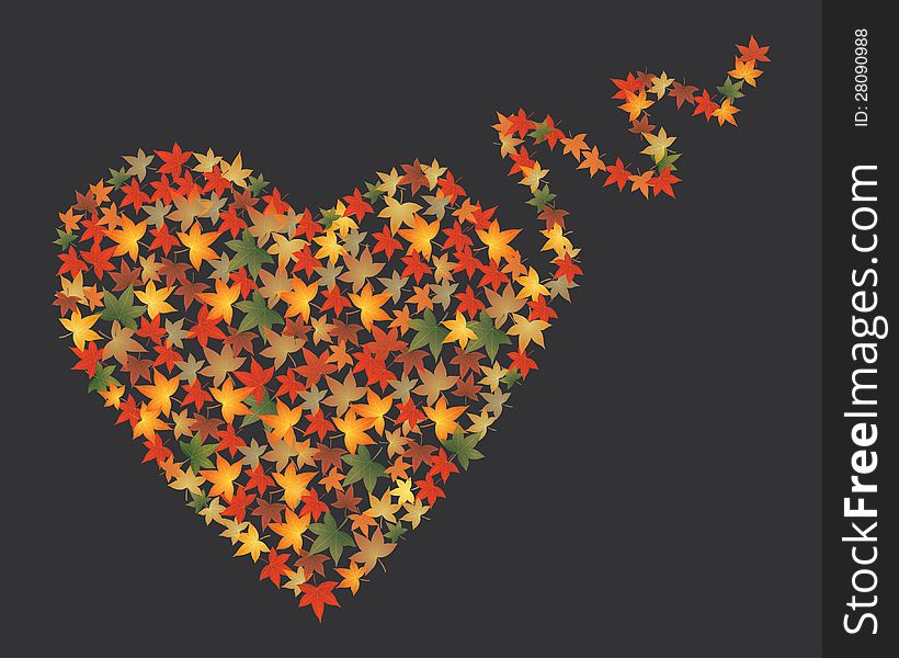 Autumn leaves heart, vector