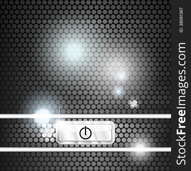 Silver shining power button over dark gray texture. Silver shining power button over dark gray texture