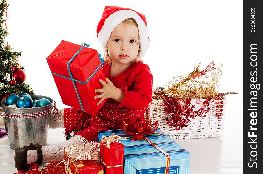 Santa helper girl with gift