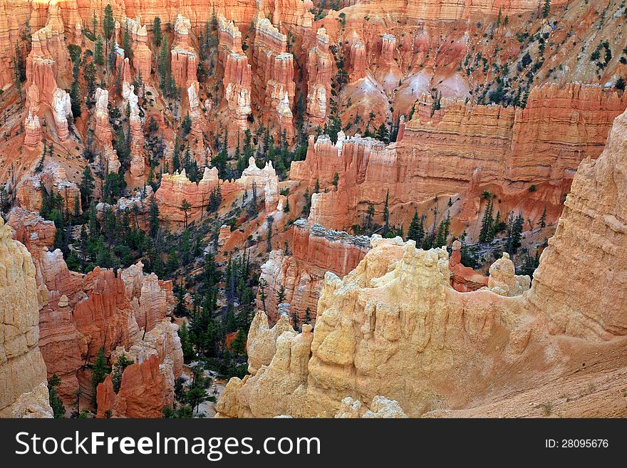 Great spires carved away by erosion in Bryce Canyon National Park, Utah, USA.