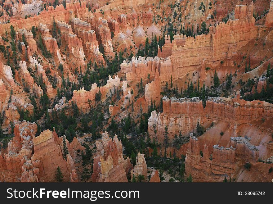 Great spires carved away by erosion in Bryce