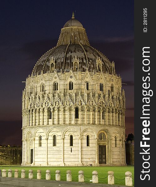 The Baptistry in Pisa by night. The Baptistry in Pisa by night