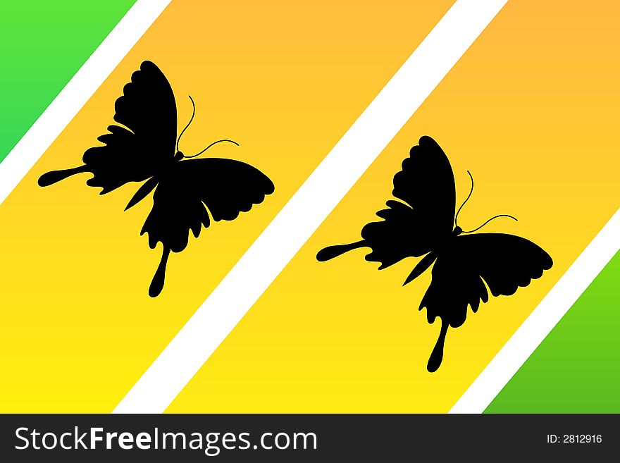Two butterfly on a yellow ang green background