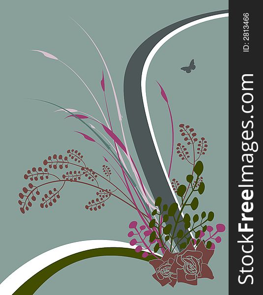 Floral background with leaves and a butterfly. Floral background with leaves and a butterfly