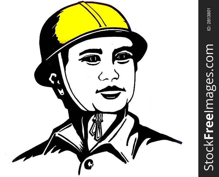 Illustration of construction worker wearing helmet. Illustration of construction worker wearing helmet