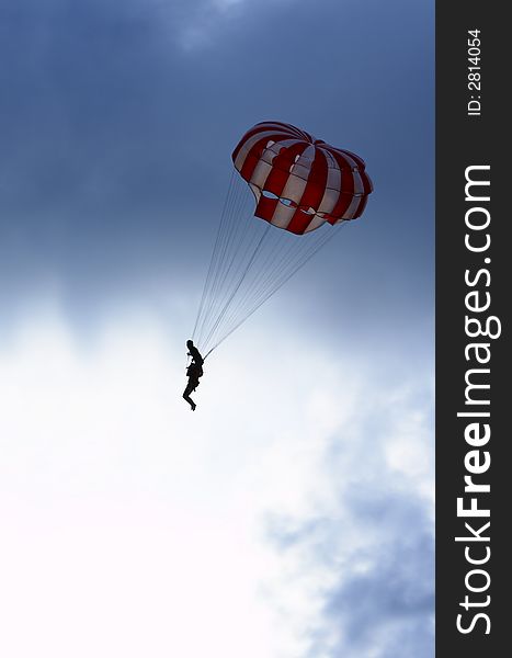 View of nice parachute flying high in the sky. View of nice parachute flying high in the sky