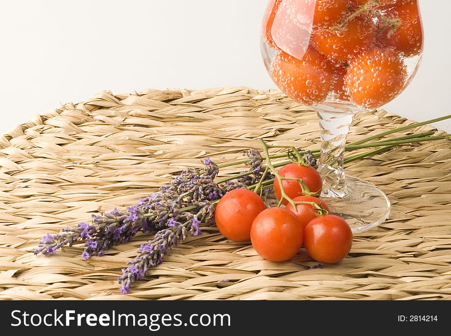 Red fresh tomatos annd lavender