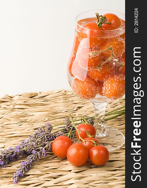 Red fresh tomatos and lavender