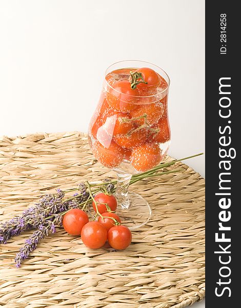 Red fresh tomatos and lavender