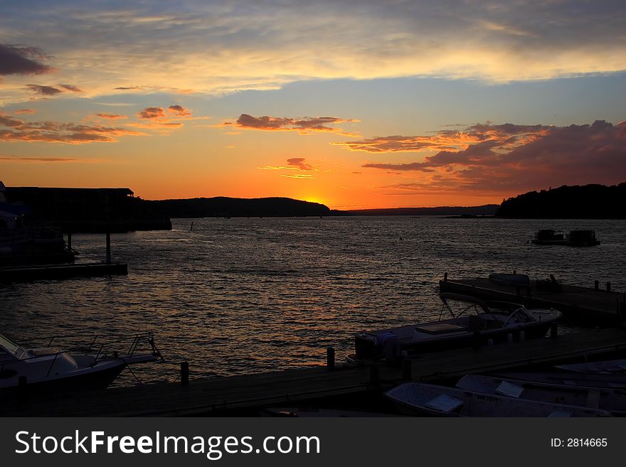 An evening sunset over Bar Harbor