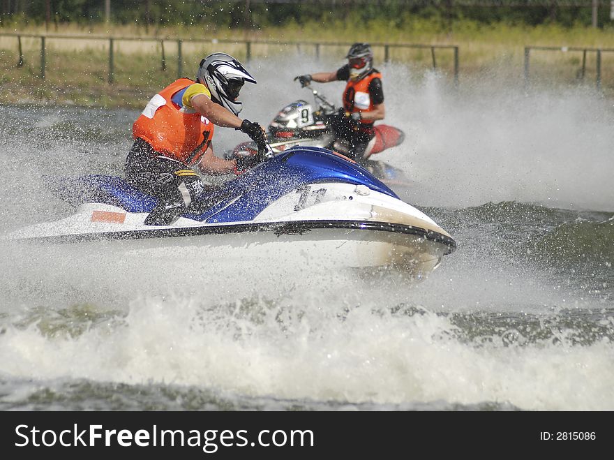 Sportsman in high-speed water jetski