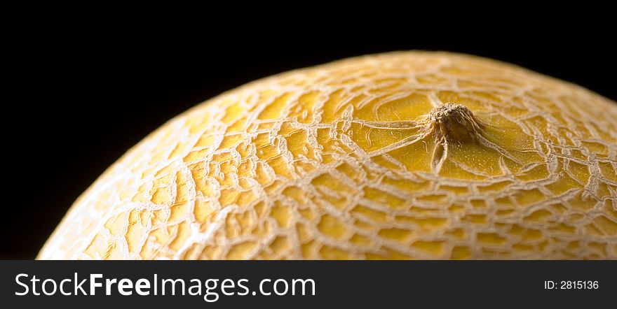 Close up of a single melon with a black background