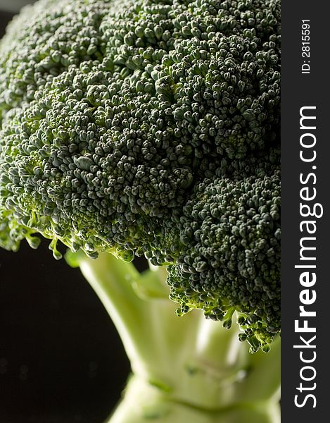 Broccoli close up on a black background