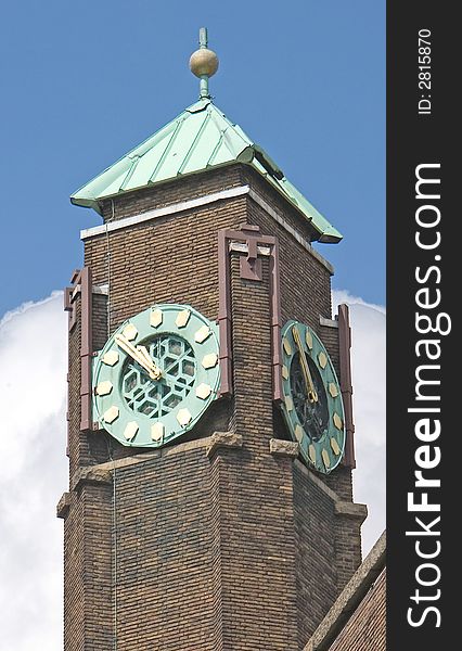 View of an Old Clock Turret in Amsterdam. View of an Old Clock Turret in Amsterdam